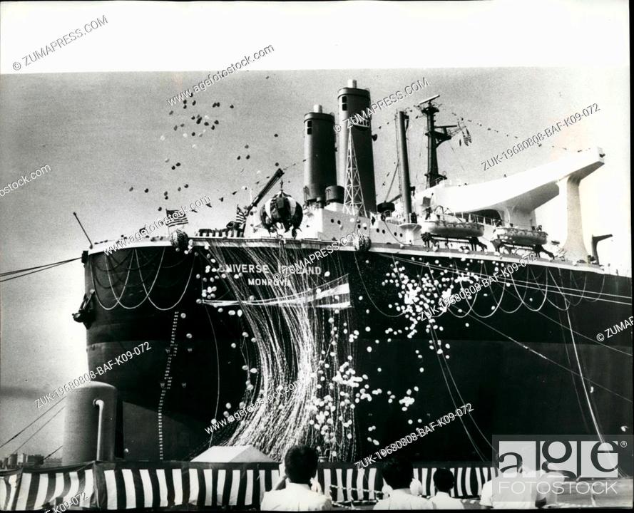 Stock Photo: Aug. 08, 1968 - World's Biggest Ship Christened. The world's largest tanker, the 312-ton DWT 'Universe Ireland', was christened on August 15th, by Mrs.