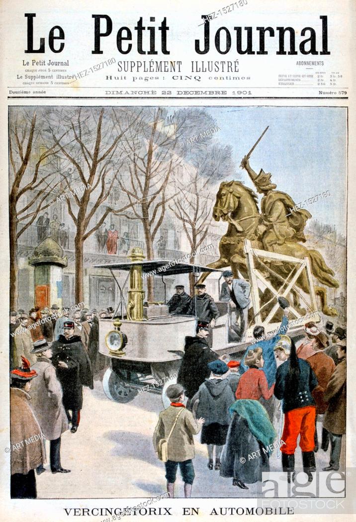 Stock Photo: Statue of Vercingetorix in transit, France 1901.The Gallic chieftain Vercingetorix was chosen as king by the Arverni, a powerful tribe that occupied what is now.