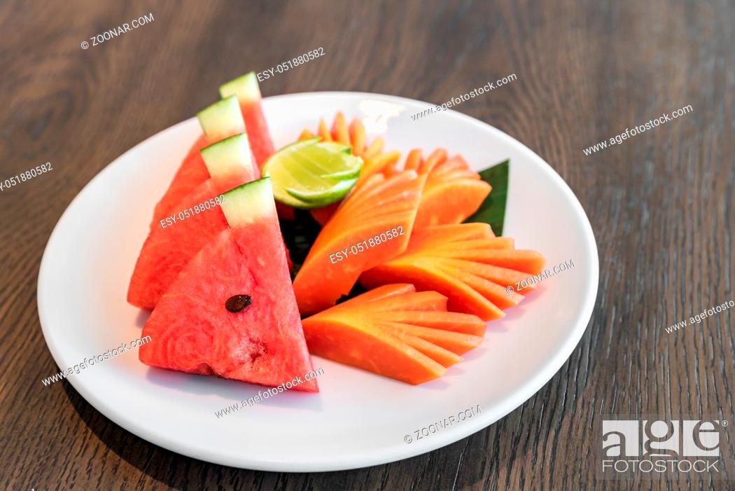 Stock Photo: Exotic tropical fruit set for dessert.