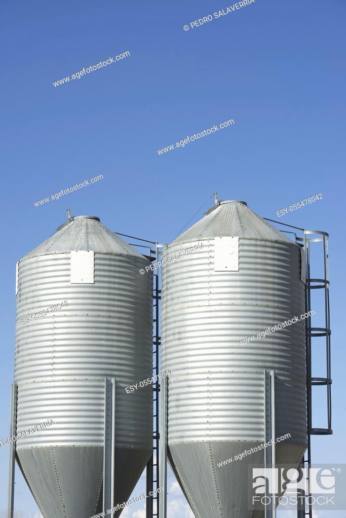 Stock Photo: Close-up of metal tanks in a farm in Spain.