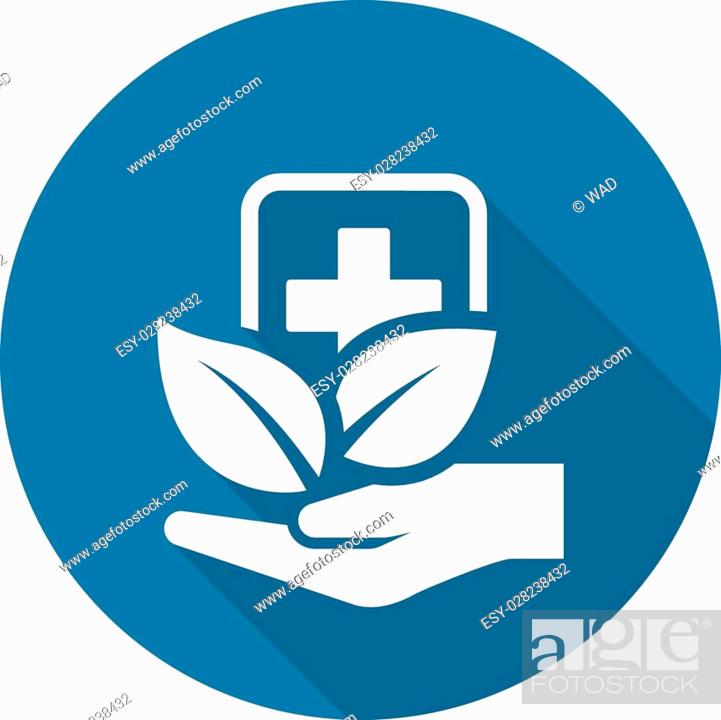 Stock Vector: Alternative Medicine Icon with Leaves. Flat Design. Isolated.