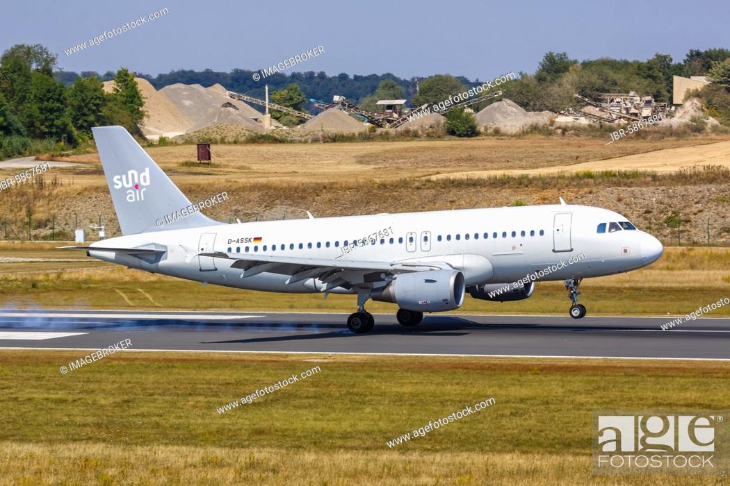 Stock Photo: An Airbus A319 aircraft of Sundair with the registration D-ASSK at Kassel Calden Airport (KSF), Kassel, Germany, Europe.