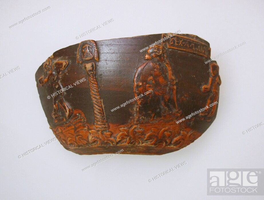 Stock Photo: Terracotta bowl fragment. Period: Early Imperial, Augustan; Date: ca. 10 B.C.-A.D. 20; Culture: Roman; Medium: Terracotta; Dimensions: width: 4 7/8 in.