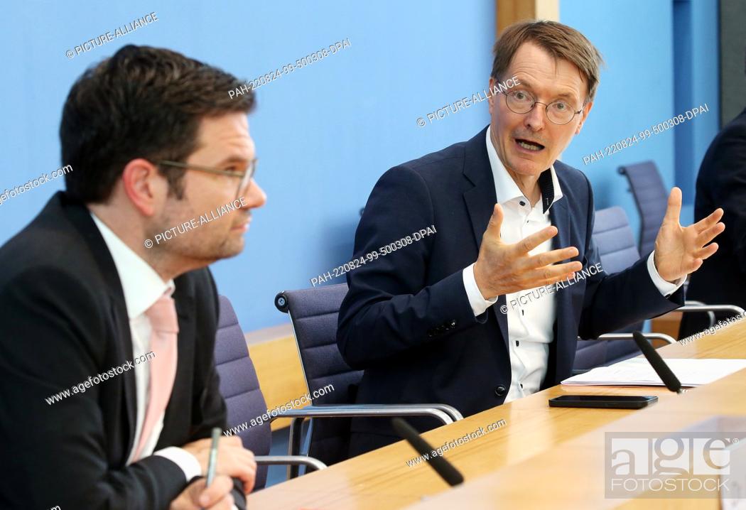 Stock Photo: 24 August 2022, Berlin: Karl Lauterbach (SPD), Federal Minister of Health, and Marco Buschmann (FDP), Federal Minister of Justice.