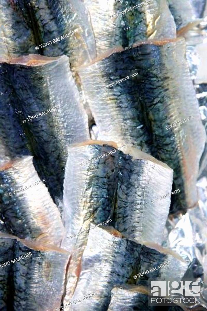 Stock Photo: Sardine fish fillet skin texture on market.
