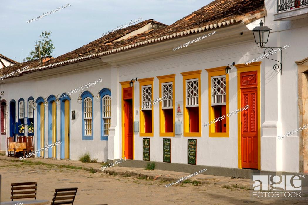 Stock Photo: Restaurant, tables, Center Historical City, Paraty, Brazil.