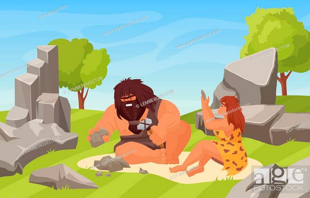 Prehistoric stone ages and primitive couple people work vector  illustration, Stock Vector, Vector And Low Budget Royalty Free Image. Pic.  ESY-060307557 | agefotostock