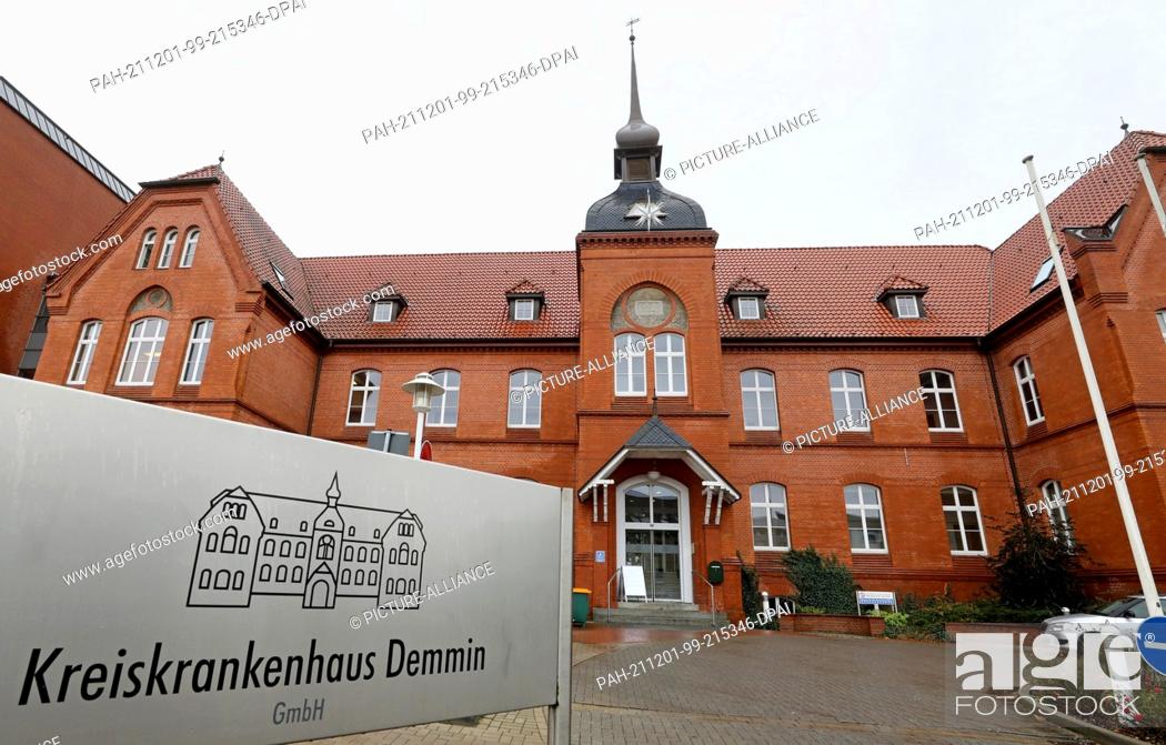Stock Photo: 01 December 2021, Demmin: The district hospital. The city of Demmin recently had a weekly incidence of 1206.88 new infections per 100, 000 inhabitants.