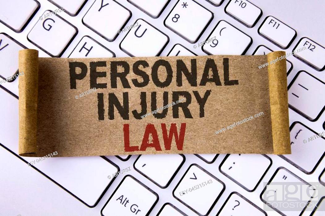 Stock Photo: Conceptual hand writing showing Personal Injury Law. Business photo showcasing guarantee your rights in case of hazards or risks written Folded Cardboard Paper.