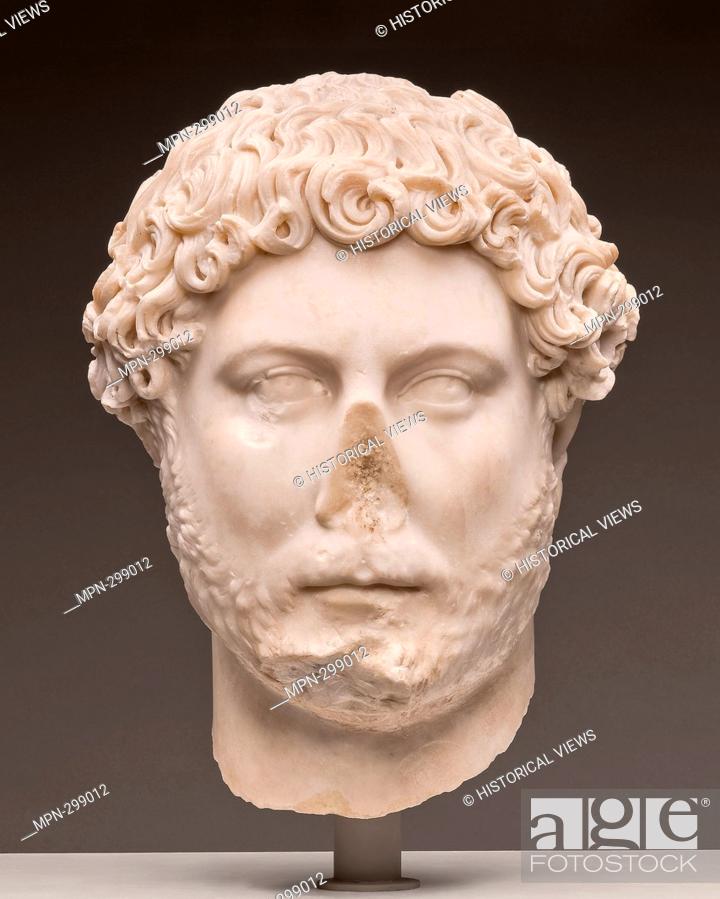 Stock Photo: Author: Ancient Roman. Portrait Head of Emperor Hadrian - AD 130 - 138 - Roman. Marble. 130 AD - 200 AD. Italy.