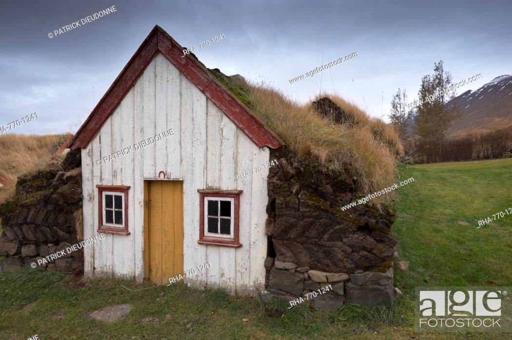 Stock Photo: Laufas historic farmstead, north of Akureyri, Iceland, Polar Regions.
