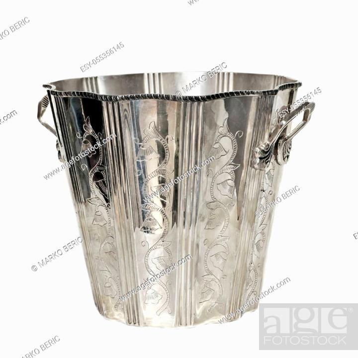 Stock Photo: Luxury silver bucket for cooling beverage isolated.