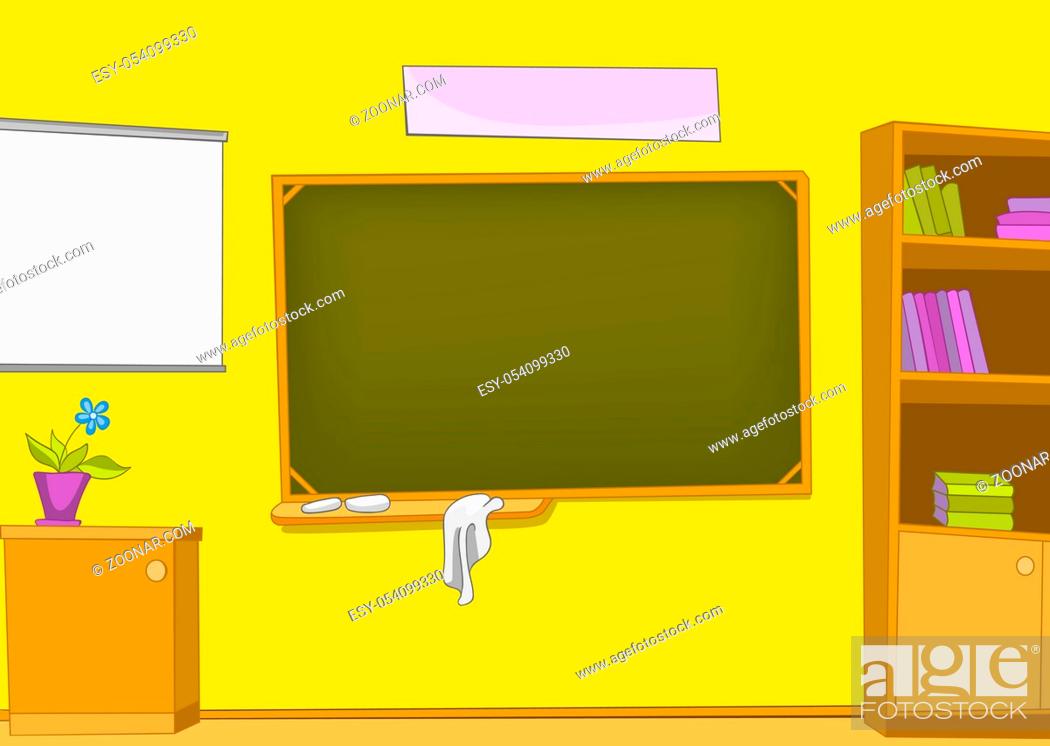 Classroom with Blackboard and School Staff. Vector Cartoon Background,  Stock Photo, Picture And Low Budget Royalty Free Image. Pic. ESY-054099330  | agefotostock