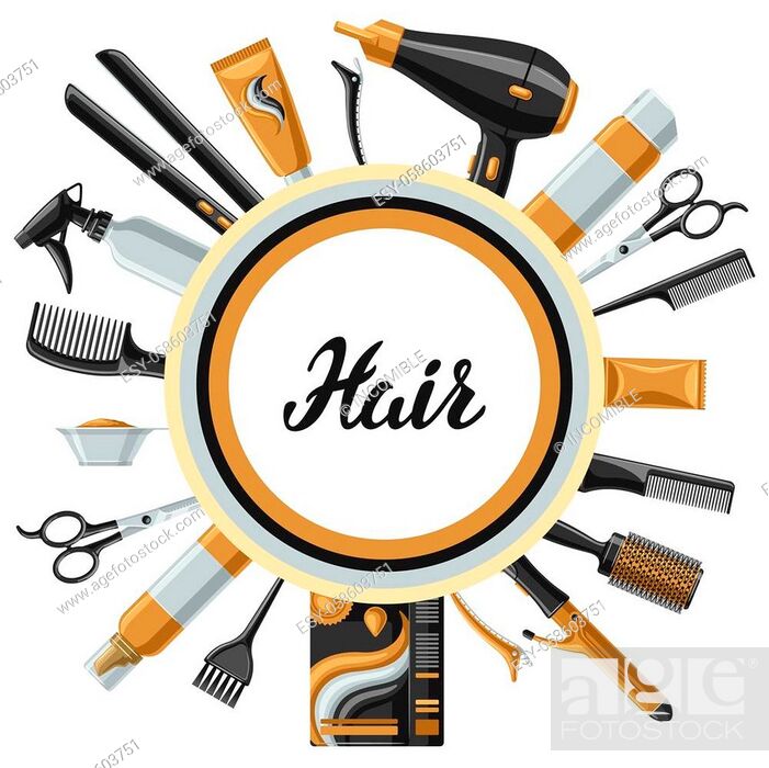 Barbershop banner with professional hairdressing tools. Haircutting salon  background, Stock Vector, Vector And Low Budget Royalty Free Image. Pic.  ESY-058603751 | agefotostock