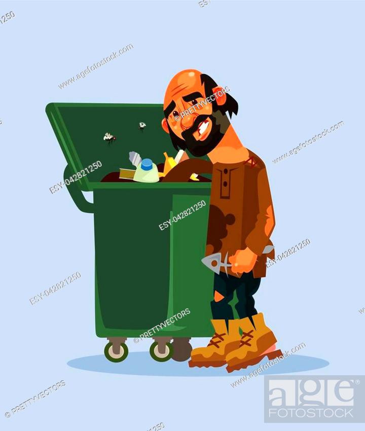 Homeless man character look for food in trash can. Vector cartoon  illustration, Stock Vector, Vector And Low Budget Royalty Free Image. Pic.  ESY-042821250 | agefotostock
