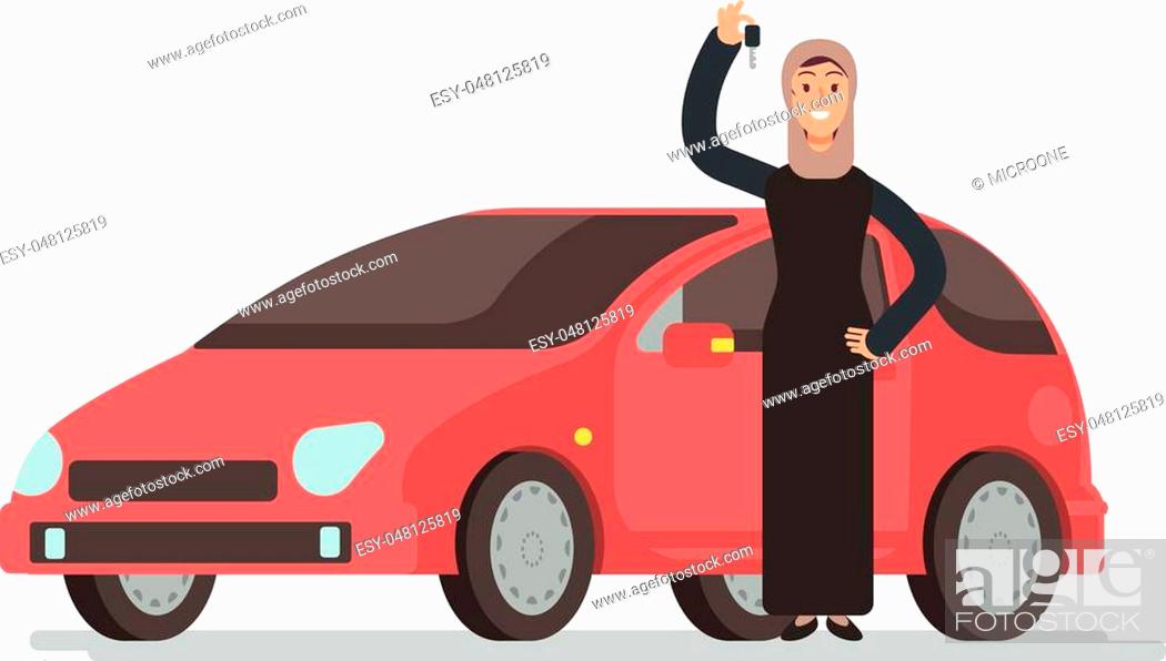 Happy arab muslim saudi woman getting driving license and personal car,  Stock Vector, Vector And Low Budget Royalty Free Image. Pic. ESY-048125819  | agefotostock