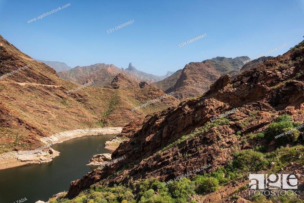 Stock Photo: Volcanic mountain landscape in Grand Canary, viewpoint mirador del molino, Canary islands, Spain .