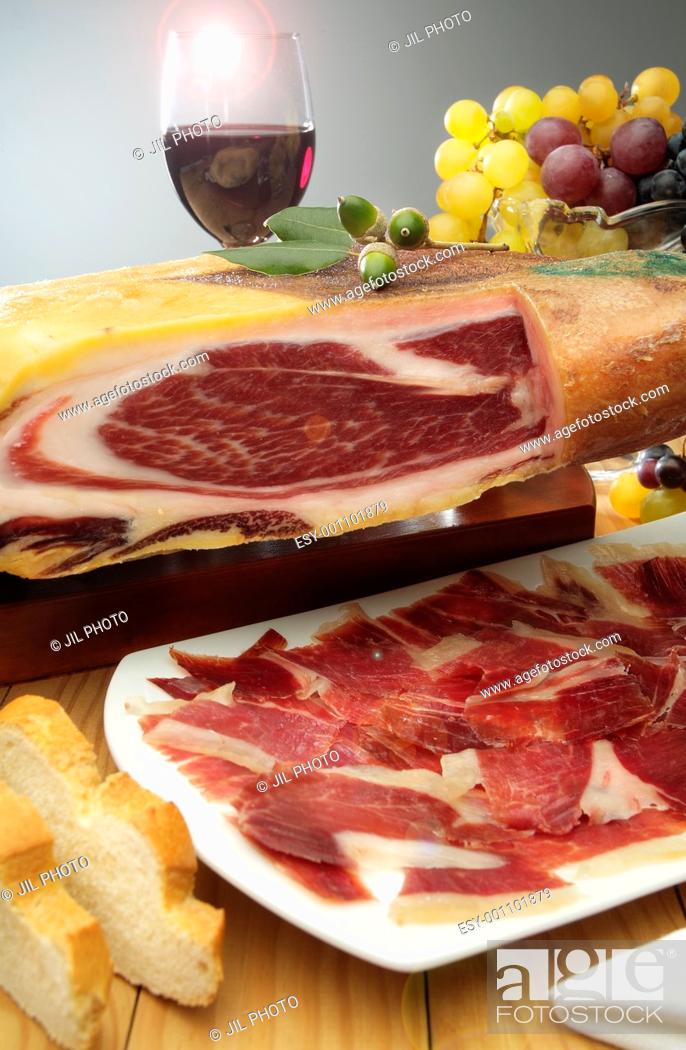 Stock Photo: still life of Spanish ham plate.