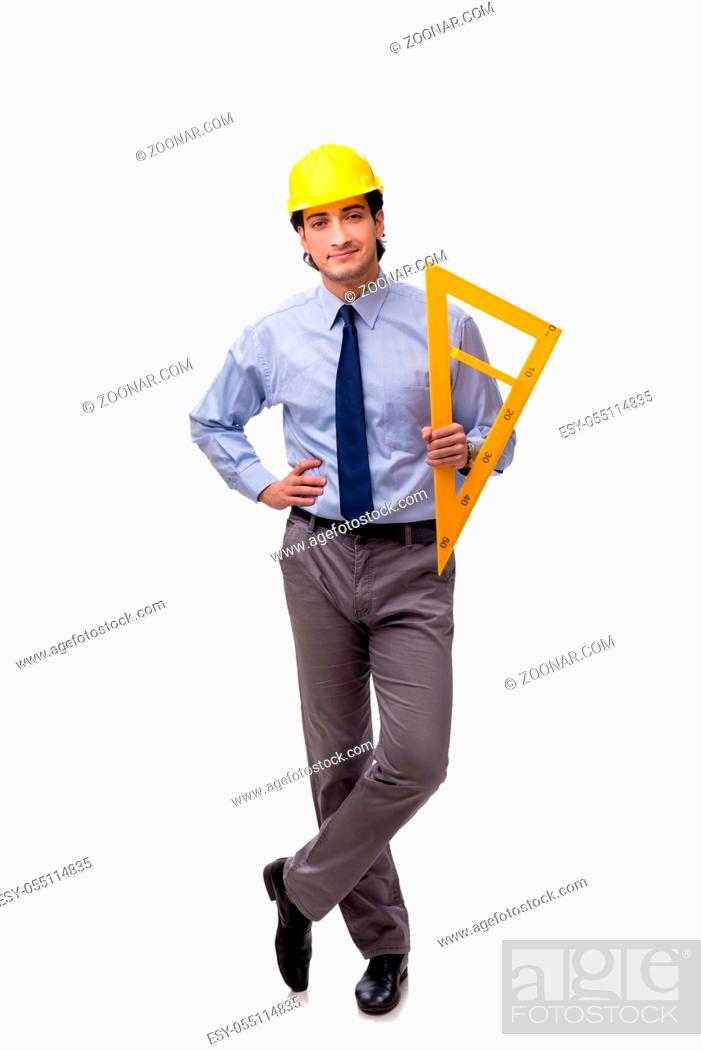Photo de stock: Young male architect isolated on white.