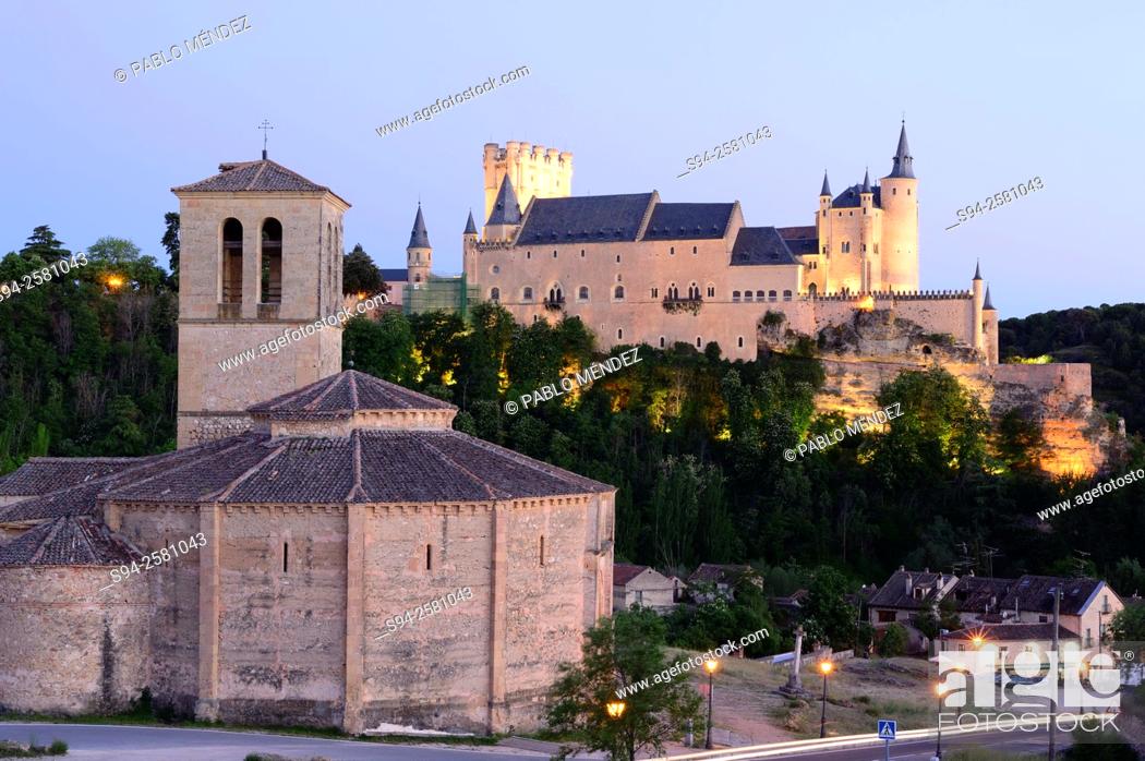 Stock Photo: View of Veracruz church and Alcazar of Segovia, Spain.