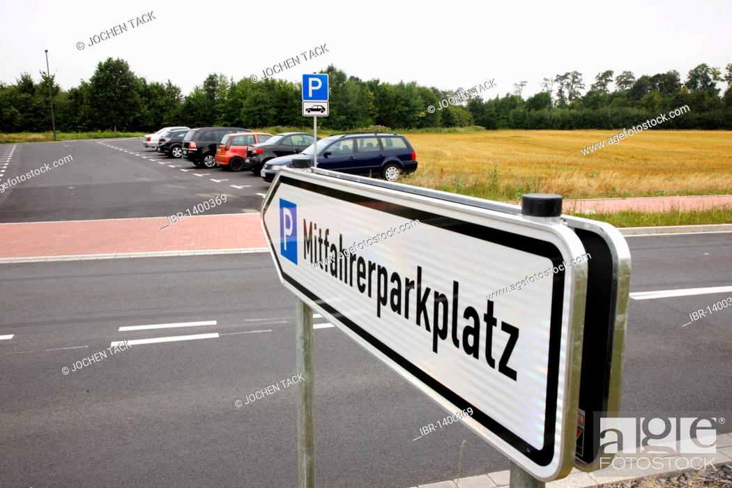Stock Photo: Sign Mitfahrerparkplatz, tramper parking lot at the A2 motorway, car pooling, near Boenen, North Rhine-Westphalia, Germany, Europe.