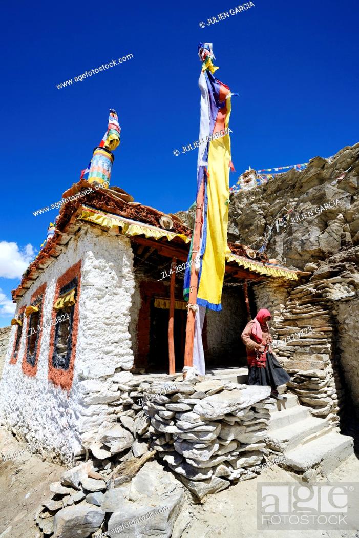 Stock Photo: India, Jammu and Kashmir State, Himalaya, Ladakh, high-altitude plateau of Changthang (Changtang), Rupshu valley, Tso Kar lake, Buddhist monastery of Ponganagu.