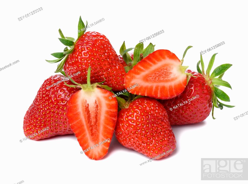 Stock Photo: Ripe red strawberry isolated on white background, juicy and tasty berry, close up.