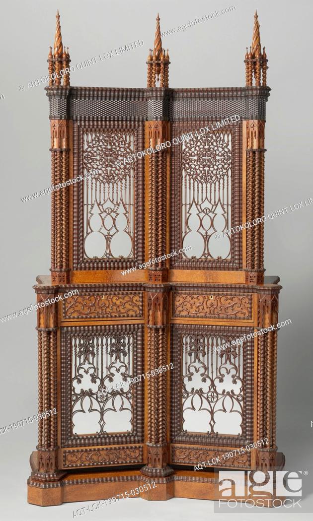 Stock Photo: Silver cabinet, Silver case whose face is dominated by turning, with all hurled mahogany colonets and pinnacles inlaid with an ivory piping.