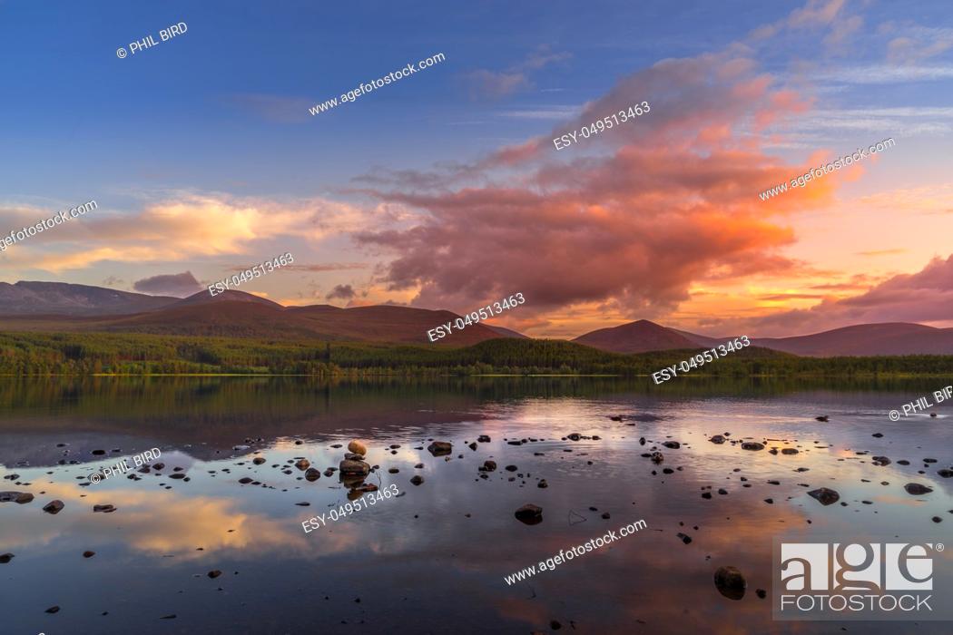 Stock Photo: View of Loch Morlich at Sunset.