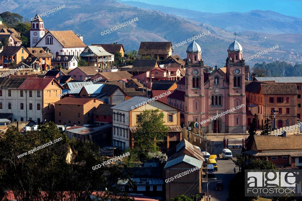 Stock Photo: Ambozontany church and upper town, Fianarantsoa , Madagascar.