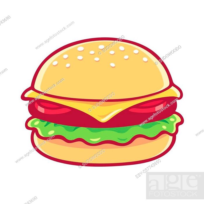 Burger clip art illustration, isolated vector drawing of cheeseburger in  retro cartoon comic style, Stock Vector, Vector And Low Budget Royalty Free  Image. Pic. ESY-057743690 | agefotostock