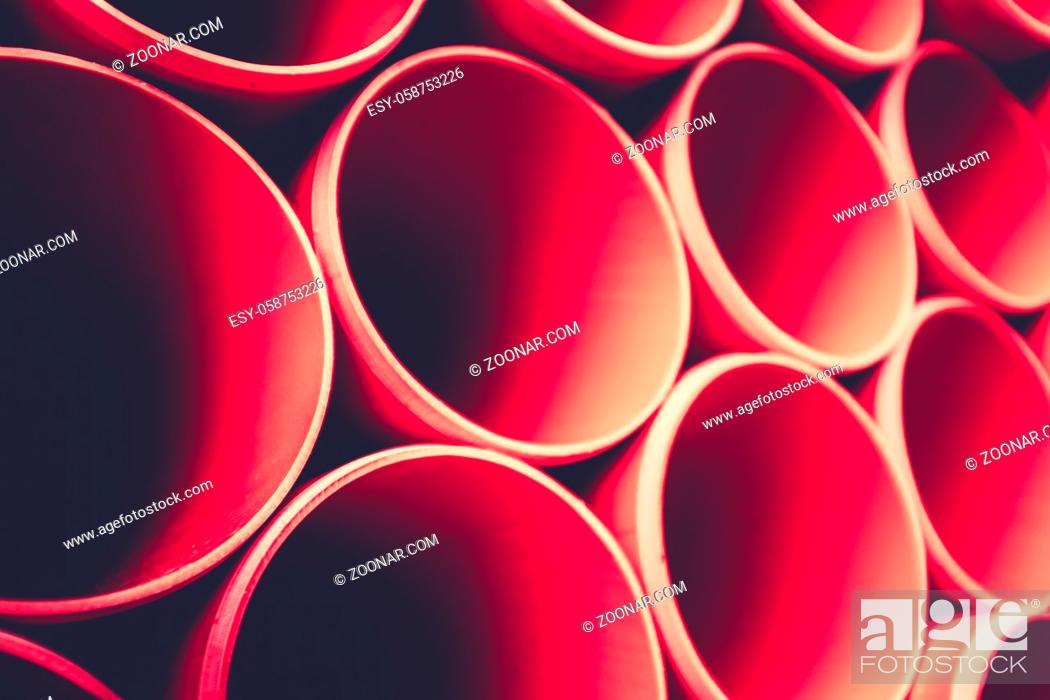 Stock Photo: Abstract Background Of Plastic Tubes Or Pipes On A Construction Site.