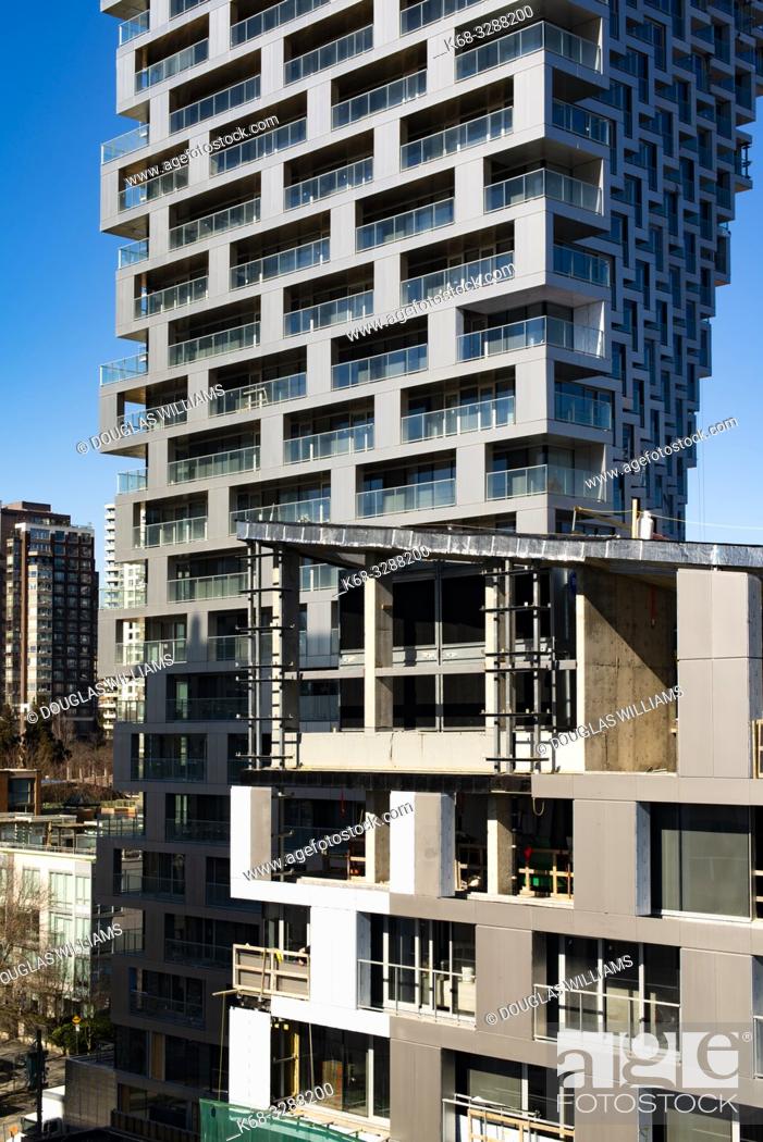 Stock Photo: Vancouver House, a new tower in downtown Vancouver, BC, Canada, designed by BIG, Bjarke Ingels Group architects.