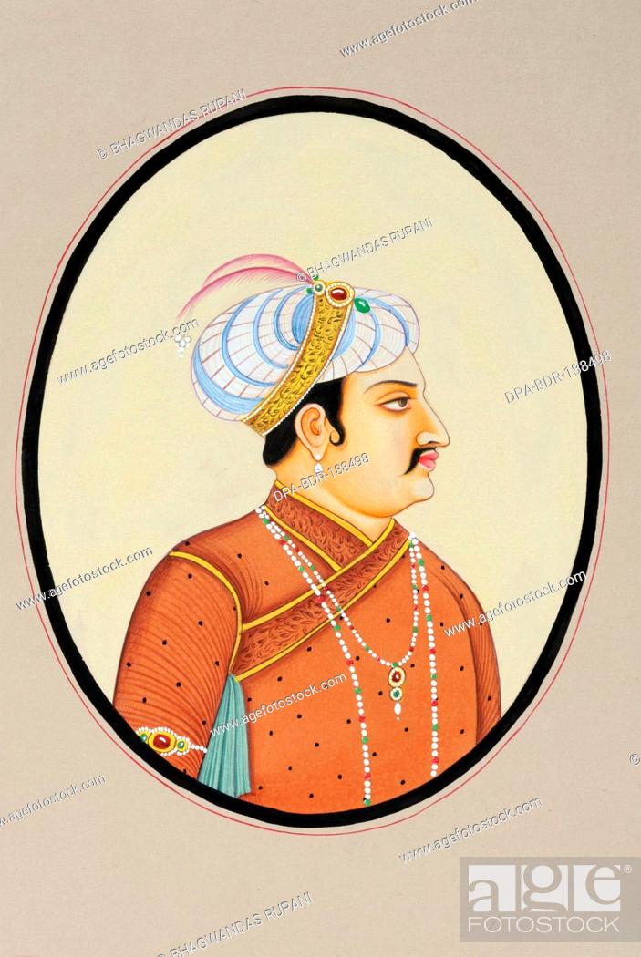 Stock Photo: Miniature painting of Mughal Emperor Jahangir.