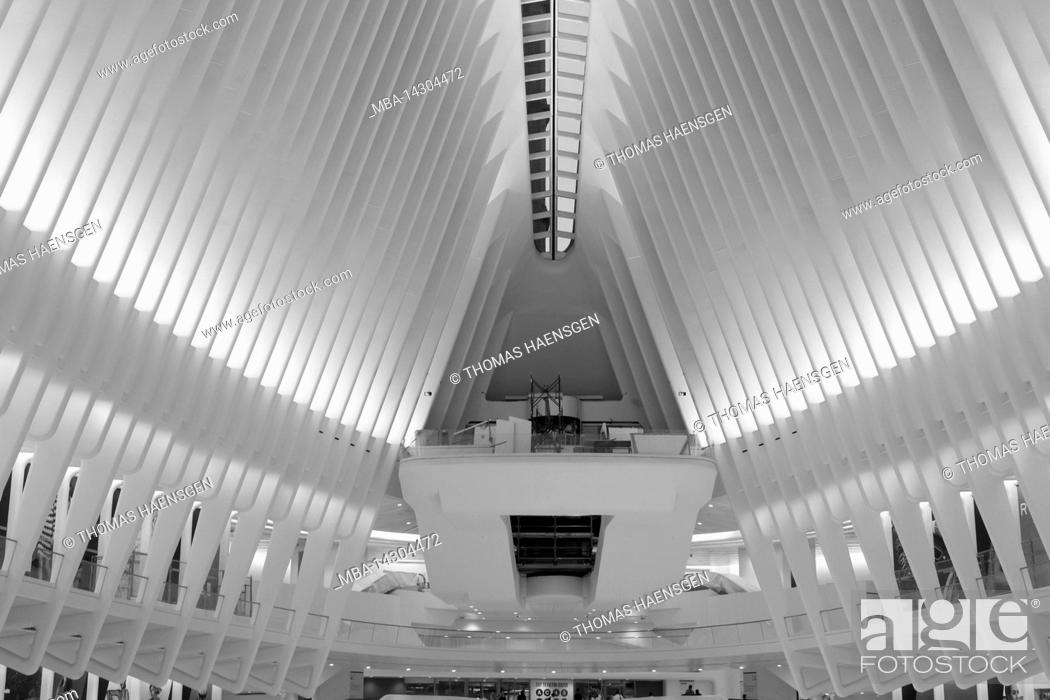 Stock Photo: WORLD TRADE CENTER, New York City, NY, USA, World Trade Center Transportation Hub or Oculus designed by Santiago Calatrava architect in Financial District.