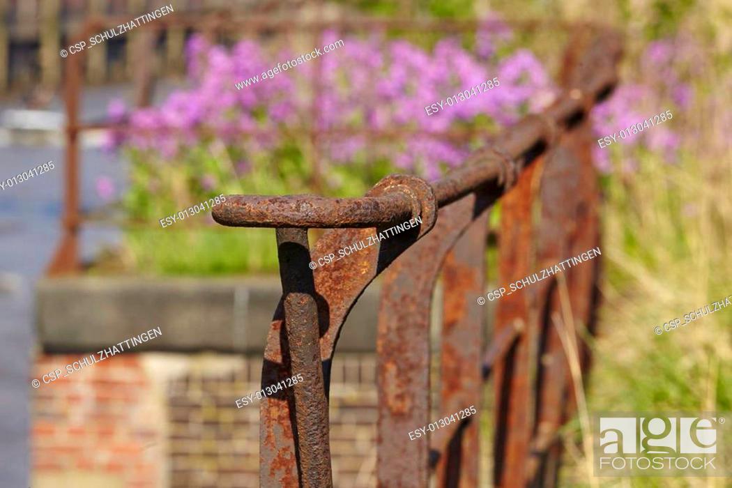 Stock Photo: Hamburg - Old handrail at the warehouse district.