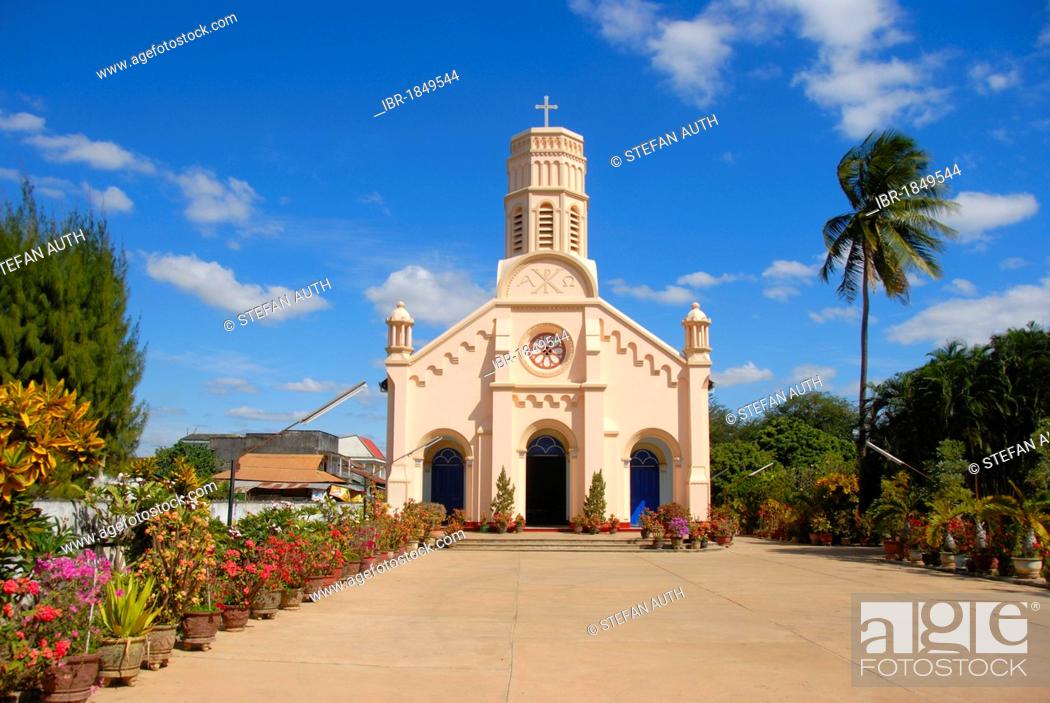 Stock Photo: Catholic Church of St. Theresa, French colonial era, Savannakhet, Laos, Southeast Asia, Asia.