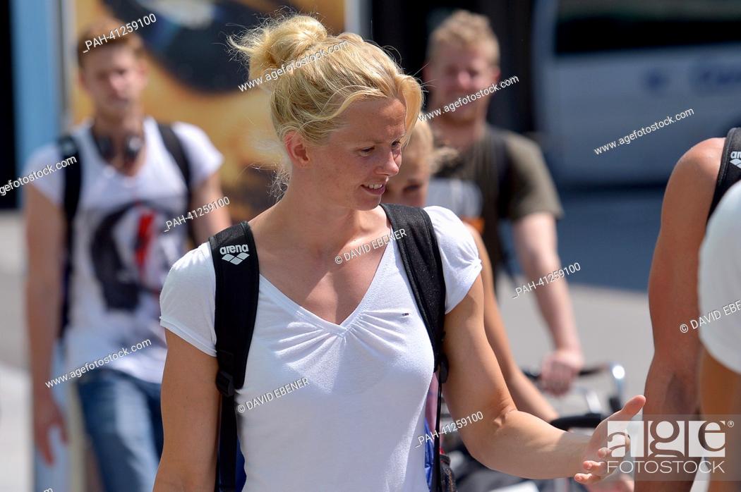 Stock Photo: Britta Steffen of Germany arrives the Airport Barcelona-El Prat for the 15th FINA Swimming World Championships in Barcelona, Spain, 24 July 2013.