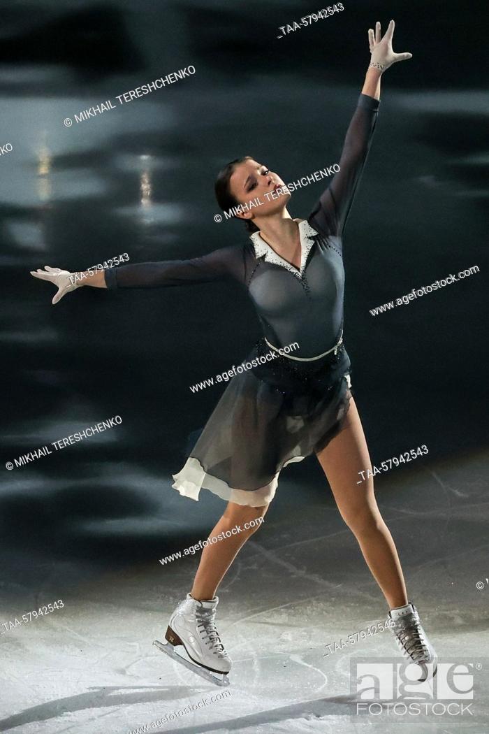 Stock Photo: RUSSIA, MOSCOW - MARCH 18, 2023: Anna Shcherbakova performs at the Russian Challenge figure skating tournament at Megasport Arena.