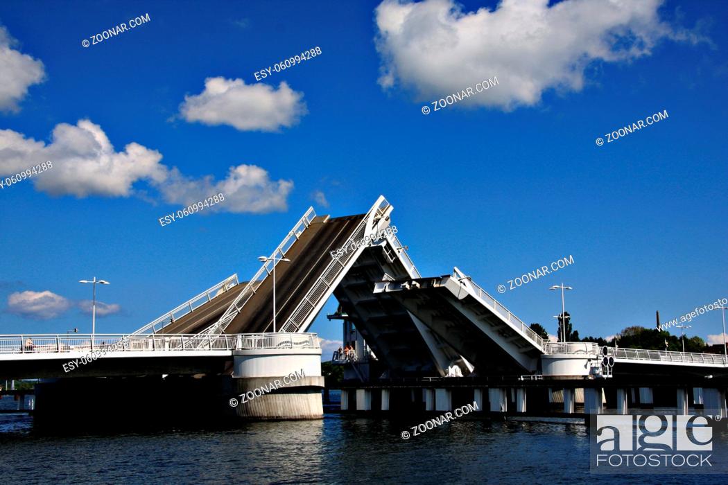Stock Photo: Sky, Cloud, River, Shipping, Bridge, Kappeln, Klappbrücke, Schlei, Hebebrucke, Bascule Bridge, Schleibrucke, Himmel, Wolken