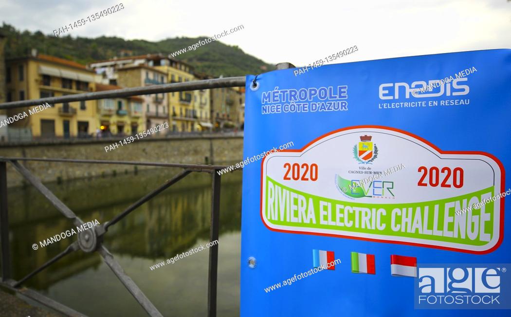 Stock Photo: Dolceacqua, Italy - September 10, 2020: Riviera Electric Car Challenge Start in Dolceacqua, a small village in Liguria. Ligurien, Italien, Tourismus, Tourisme.