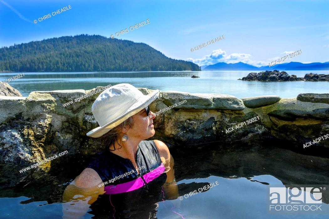 Stock Photo: Visitors at Hot Springs Island, Gandll K’in Gwaay.yaay, Gwaii Haanas National Park Reserve, Haida Gwaii, Formerly known as Queen Charlotte Islands.
