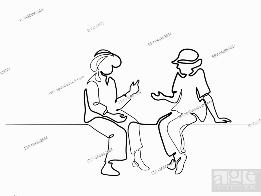 Illustration of line drawing a employee or business team discussing a  strategy of their company with leaders in the office. Group of business  people sitting and discussing in groups in the office