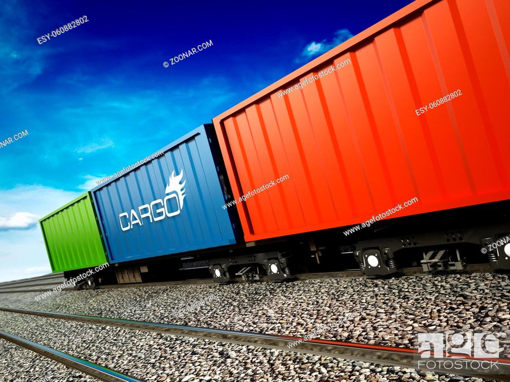 Stock Photo: Cargo train moving on the railroad.