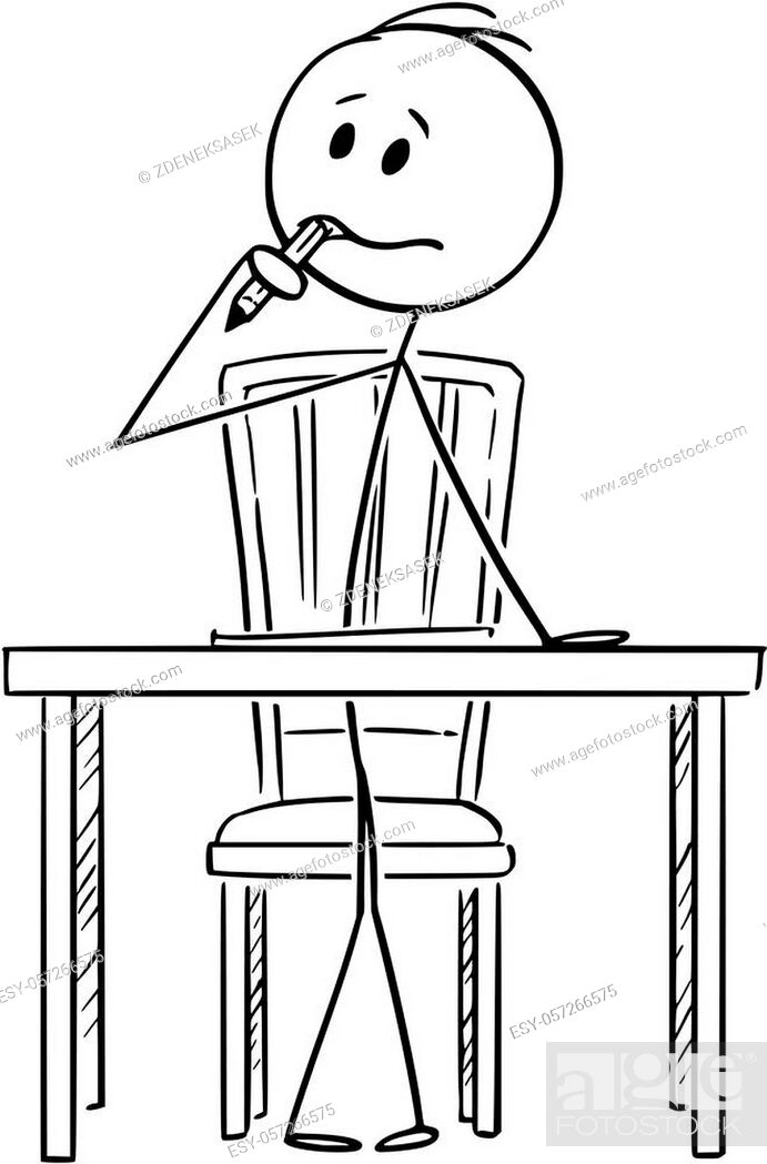 Cartoon stick figure drawing conceptual illustration of man sitting behind  office desk and trying to..., Stock Vector, Vector And Low Budget Royalty  Free Image. Pic. ESY-057266575 | agefotostock