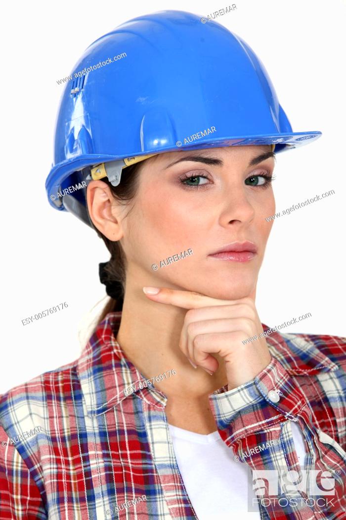 Stock Photo: Closeup of a woman carpenter.
