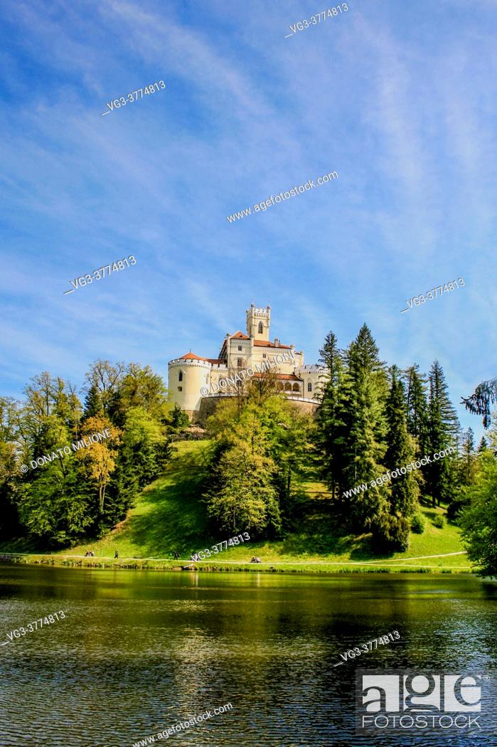 Stock Photo: Trakoscan Castle (Dvor Trakoscan or Dvorac Trakoscan) is a castle located in northern Croatia (in the Varaždin County) that dates back to the 13th century and.