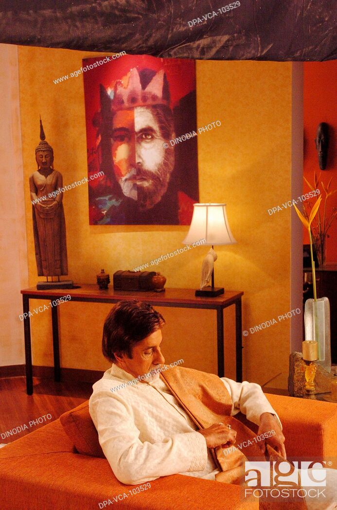 Stock Photo: South Asian Indian Bollywood film star Amitabh Bachchan shooting for ad film in Mehboob studio ; Bombay Mumbai ; Maharashtra ; India.