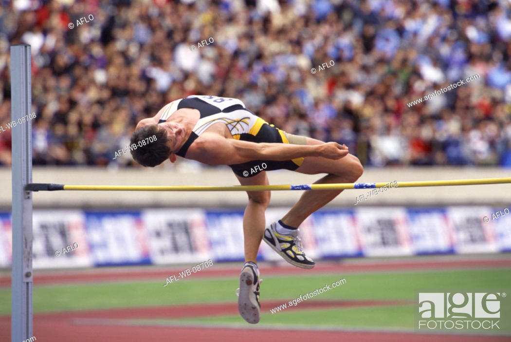 Stock Photo: Young Adult, High Jump, Full Length, Color Image, Fitness, Health, Healthy, Man, Only, One, Outdoors, People, Sport, Adult, Caucasian Appearance, Human, Jump, Single, Youth, Horizontal, Agile, Agility, Teenager, Alone, Control, Ability, Accuracy, Accurate, Concentrate, Concentration