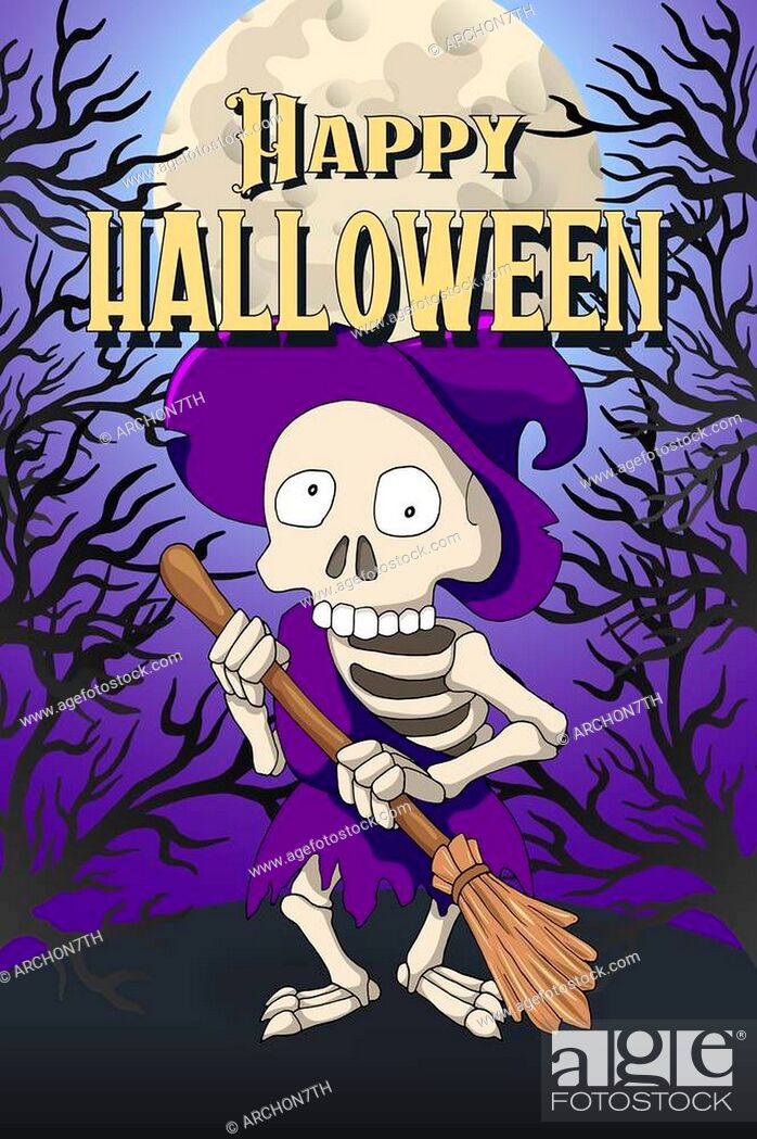Happy Halloween party invitation postcard template. Cartoon Character  Undead Human Skeleton Hag in..., Stock Vector, Vector And Low Budget  Royalty Free Image. Pic. ESY-058708668 | agefotostock